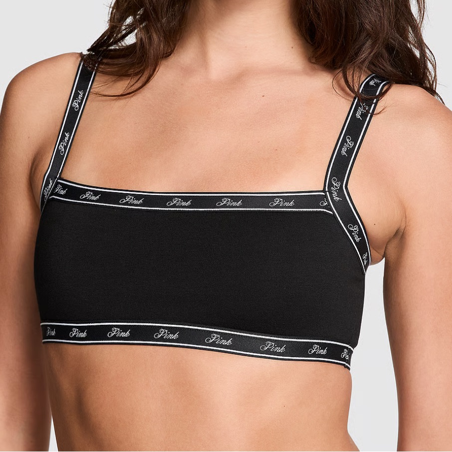 Bnwt Victoria’s Secret Pink Logo Cotton Straight Neck Bralette